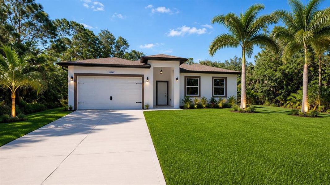 Front exterior of a new home in , Punta Gorda, FL, highlighting curb appeal (Image 17). Front exterior of a new home in , Punta Gorda, FL, highlighting curb appeal (Image 17).