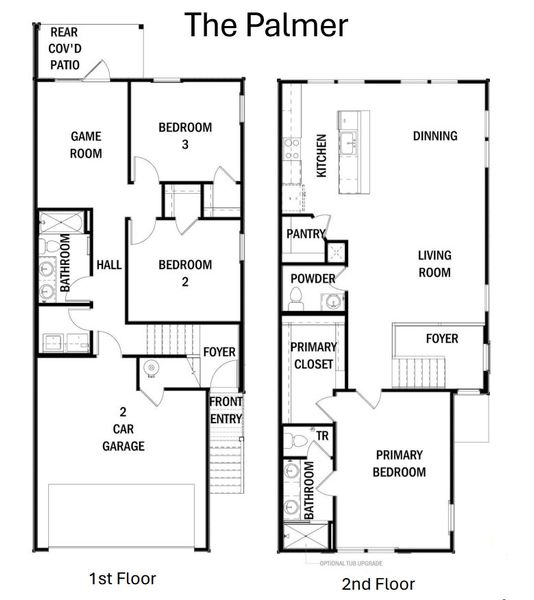 2D floor plan layout for the The Palmer by Rosehaven Homes in Friedrich Hill, San Antonio, TX (Image 1).