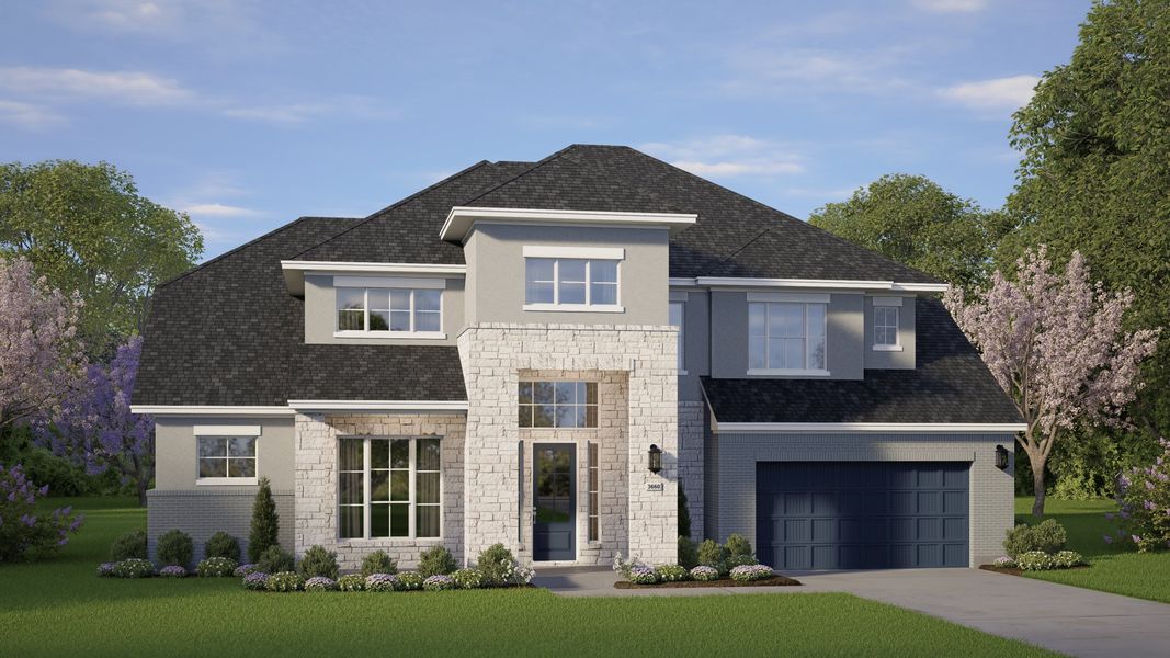 Representative exterior photo of a completed home built from the Spieth 70″ Lot by Chesmar Homes in Riceland, Mont Belvieu, TX (Image 1). Representative exterior photo of a completed home built from the Spieth 70″ Lot by Chesmar Homes in Riceland, Mont Belvieu, TX (Image 1).