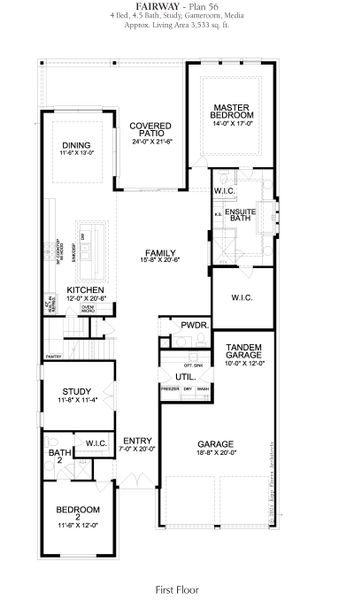 2D floor plan layout for the Fairway by Landon Homes in Fields - Brookside North, Frisco, TX (Image 6). 2D floor plan layout for the Fairway by Landon Homes in Fields - Brookside North, Frisco, TX (Image 6).
