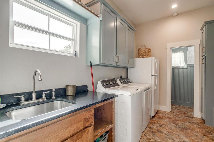 Utility room with built-in cabinets & sink. Utility room with built-in cabinets & sink.