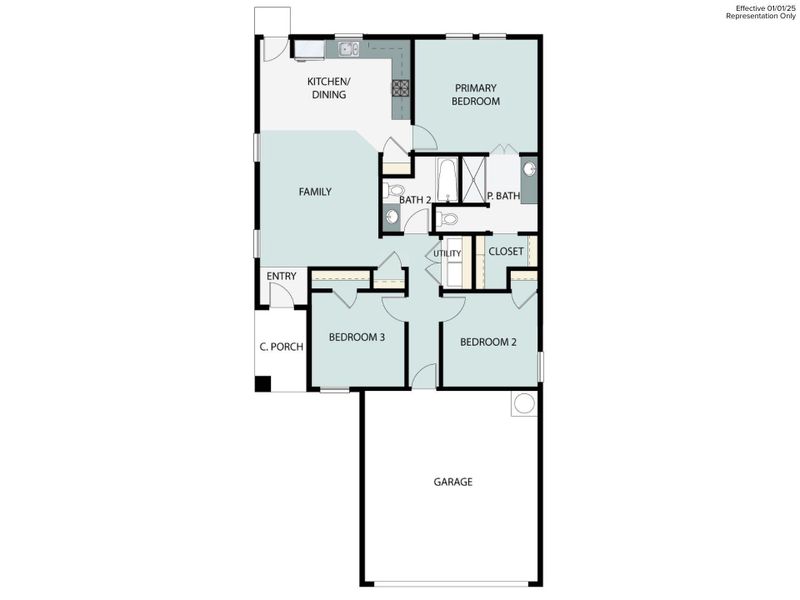 2D floor plan layout of this home in Harvest Ridge, Elgin, TX (Image 5).