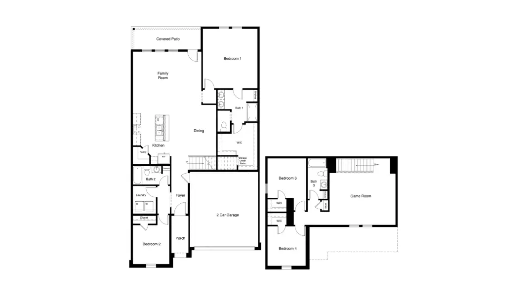 2D floor plan layout for the Mitchell by D.R. Horton in Hickory Grove, Krum, TX (Image 3). 2D floor plan layout for the Mitchell by D.R. Horton in Hickory Grove, Krum, TX (Image 3).
