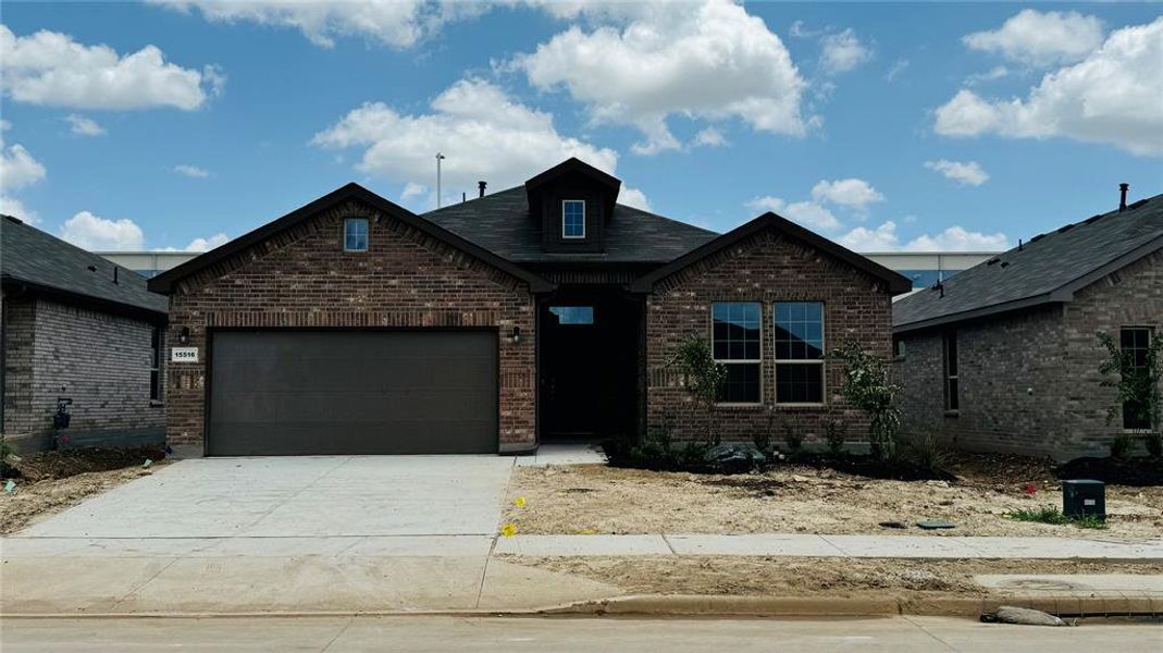 Front Elevation - D.R. Horton's Portales floorplan, elevation B - All Home and community information, including pricing, included features, terms, availability and amenities, are subject to change at any time without notice or obligation. All Drawings, pictures, photographs, video, square footages, floor plans, elevations, features, colors and sizes are approximate for illustration purposes only and will vary from the homes as built.