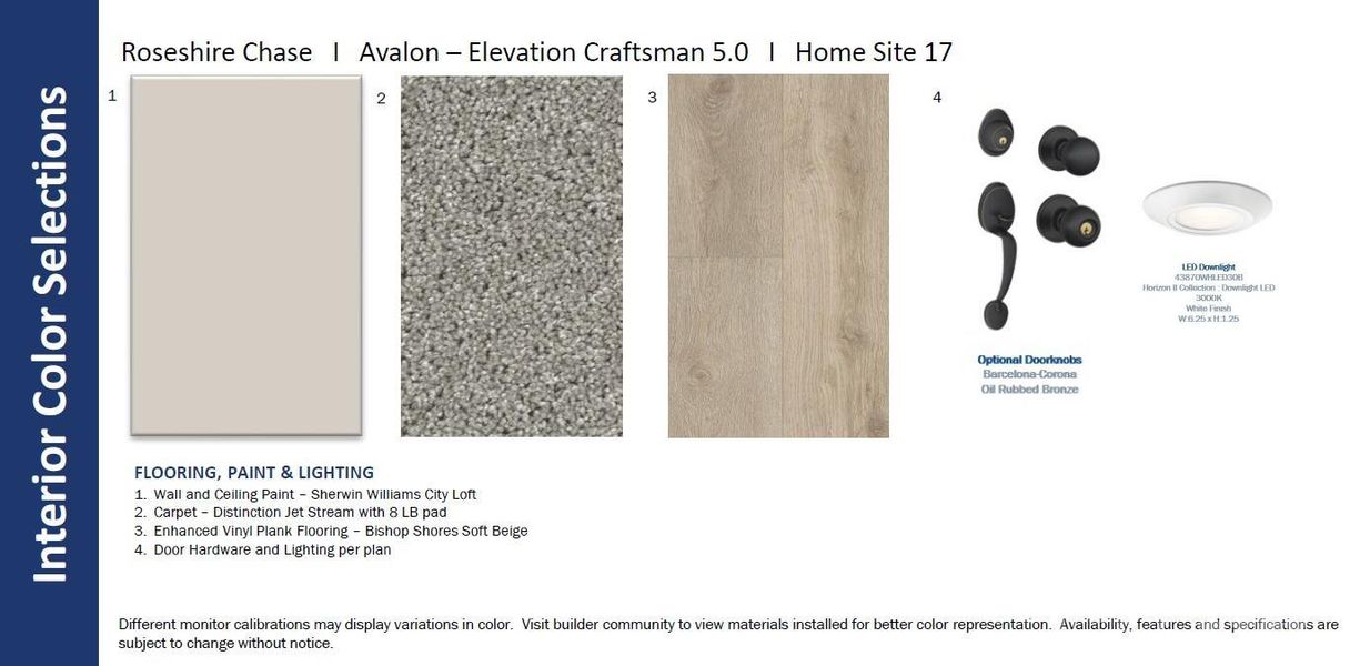 Interior Color Selections - Different monitor calibration may display variations in color