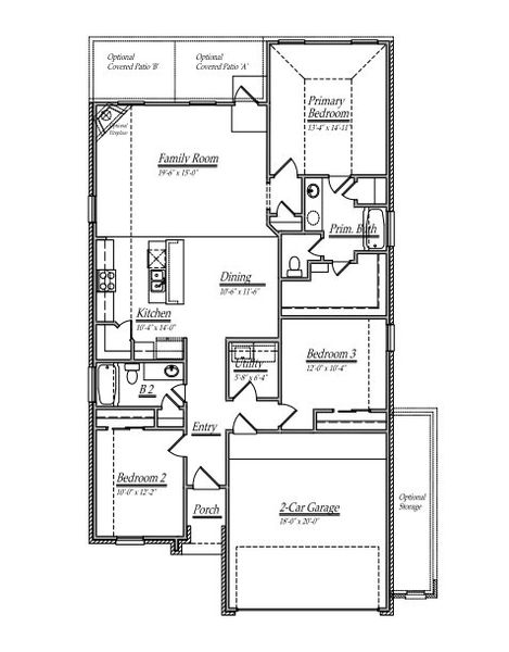 2D floor plan layout for the 210 by Long Lake Ltd. in Sunterra Lakes, Brookshire, TX (Image 3).