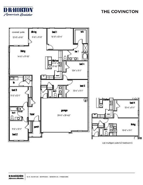 2D floor plan layout for the Covington by D.R. Horton in Reserve at Hickory Ridge, Columbia, TN (Image 3).