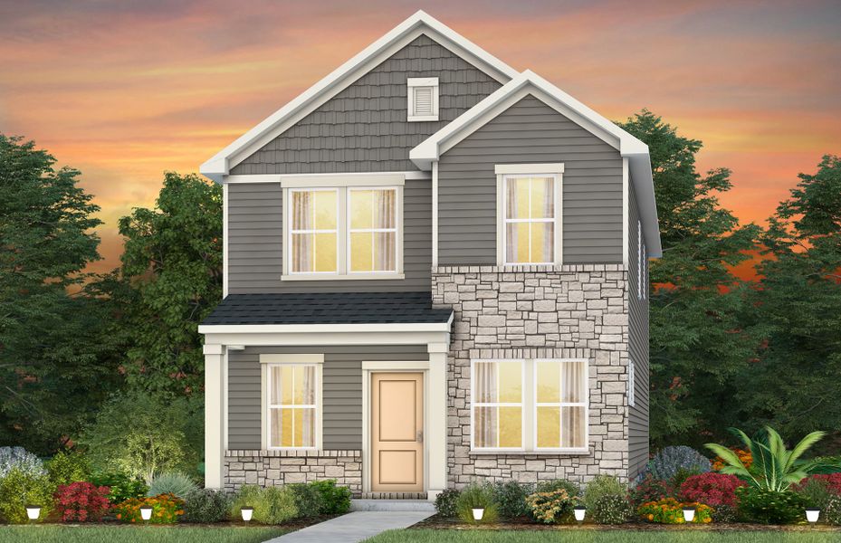 Front exterior of a new home in Riverstone, Monroe, NC, highlighting curb appeal (Image 18).