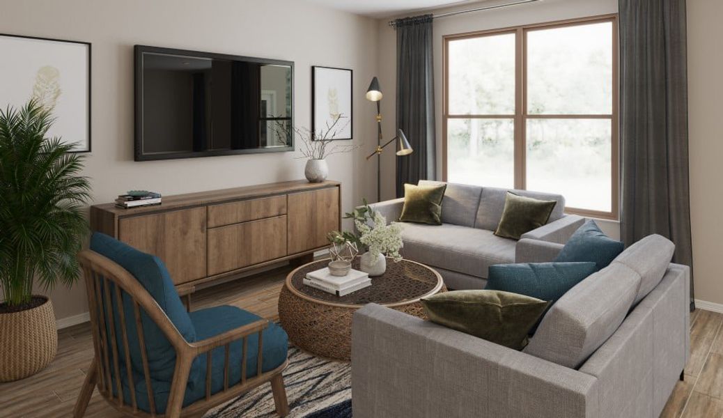 A living room with a couch and a table. A living room with a couch and a table.