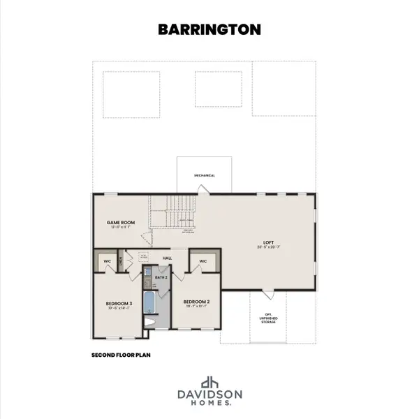 2D floor plan layout for the The Barrington by Davidson Homes LLC in Addison West, Apex, NC (Image 4).