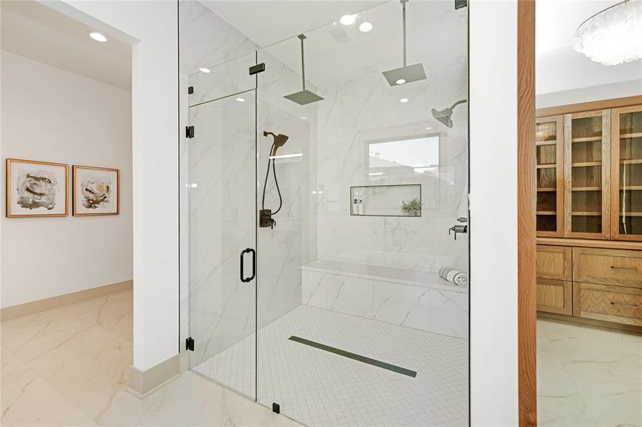 Double rain down shower heads for the full spa like shower experience