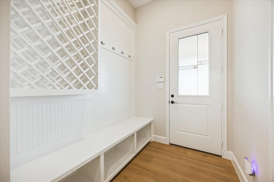 Mud room with built in wine rack