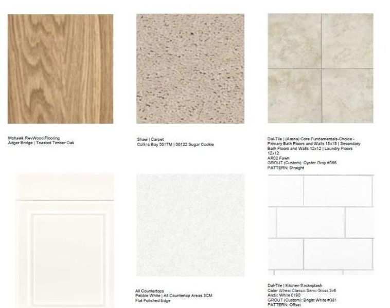 3012 Rexton Lane design selections. Home is currently under construction and selections subject to change.