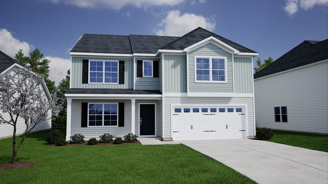 Representative exterior photo of a completed home built from the Wilkinson - Genesis Value Collection by Mungo Homes in Ellington, Elgin, SC (Image 31). Representative exterior photo of a completed home built from the Wilkinson - Genesis Value Collection by Mungo Homes in Ellington, Elgin, SC (Image 31).