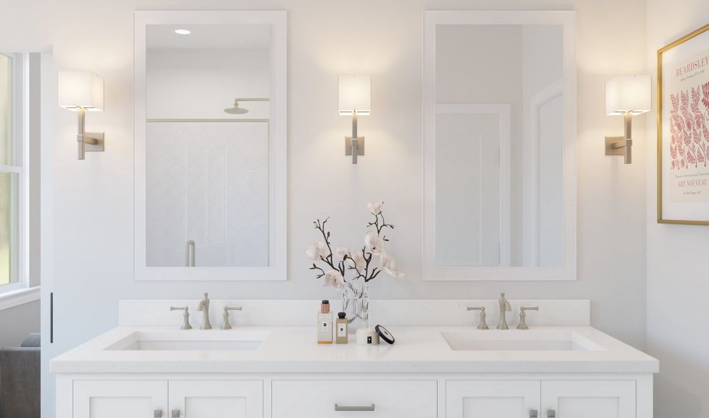 Primary bath with brushed Nickle fixtures and faucets