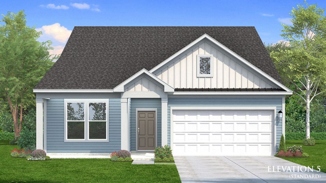 Representative exterior photo of a completed home built from the Chelsea by DRB Homes in Sidney Creek Single Family, Zebulon, NC (Image 17).