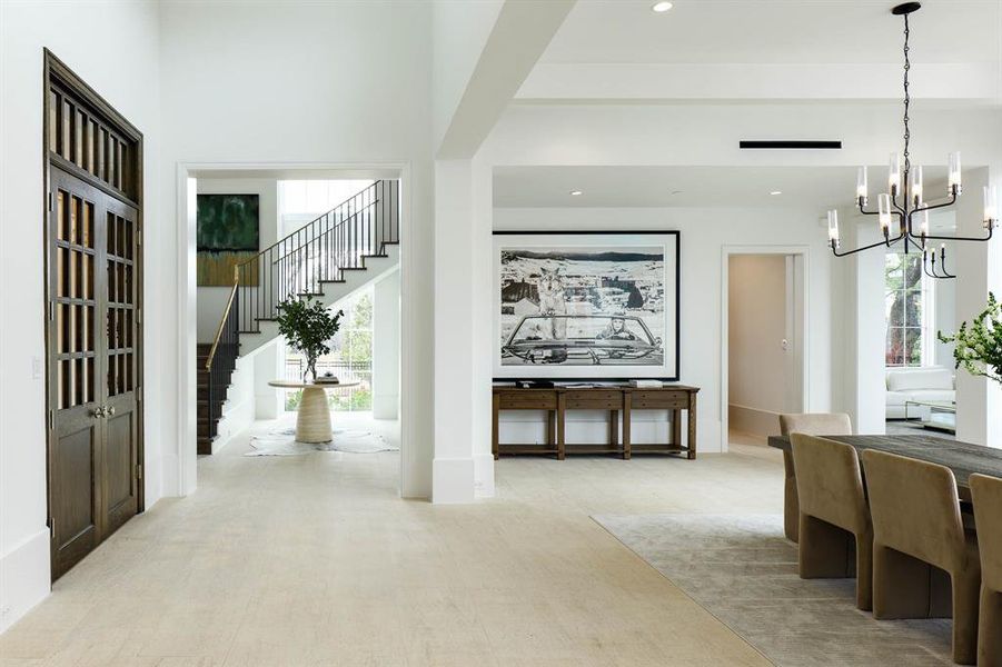 Dining room adjacent to temperature controlled room and butler's area