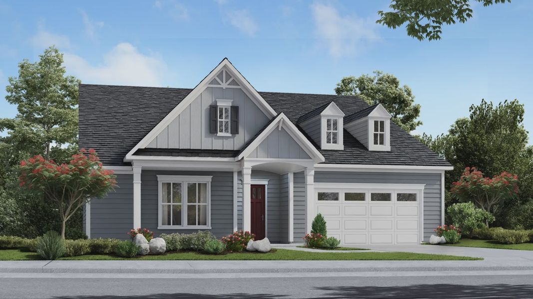 Representative exterior photo of a completed home built from the Unity by DRB Elevate. in Summerwind Crossing at Lakes of Cane Bay, Summerville, SC (Image 12).