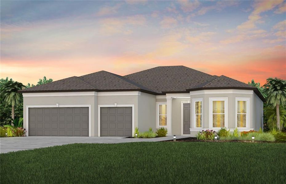 Front exterior of a new home in Del Webb Stone Creek, Ocala, FL, highlighting curb appeal (Image 1). Front exterior of a new home in Del Webb Stone Creek, Ocala, FL, highlighting curb appeal (Image 1).