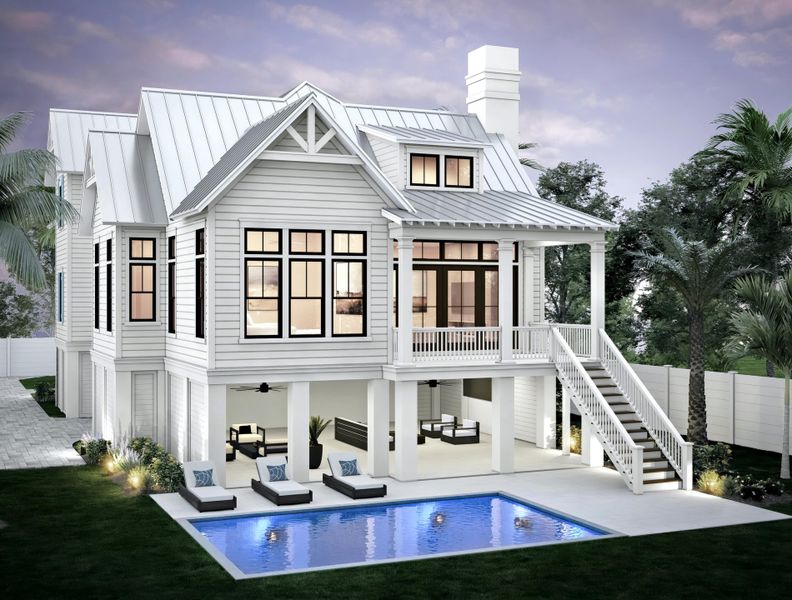 Front exterior of a new home in , Sullivan's Island, SC, highlighting curb appeal (Image 21). Front exterior of a new home in , Sullivan's Island, SC, highlighting curb appeal (Image 21).