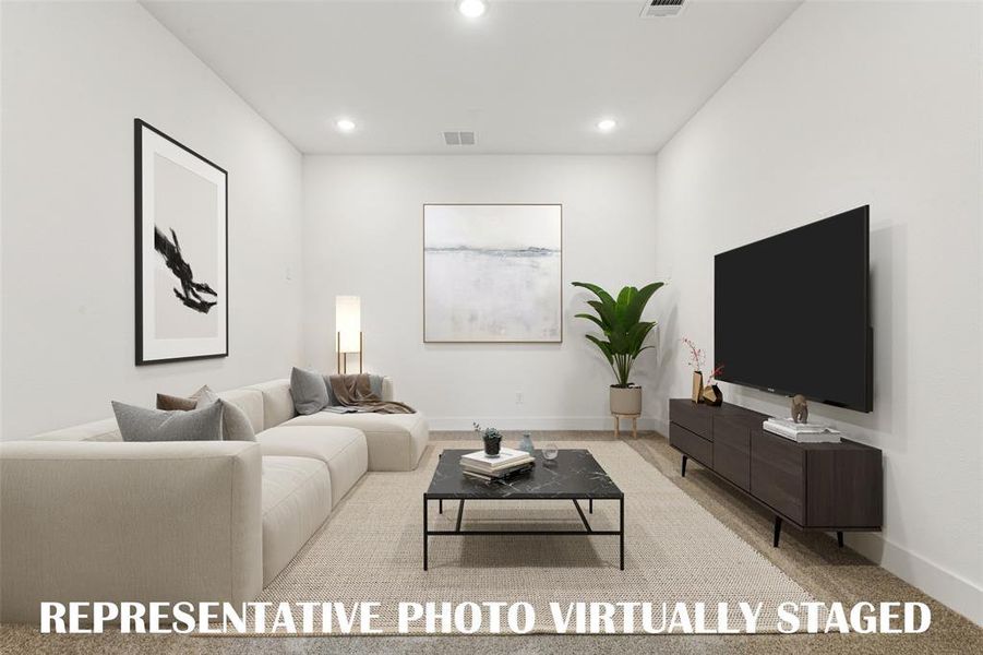 Featuring 2 media rooms, our Addison III is an entertainer's dream home!  REPRESENTATIVE PHOTO VIRTUALLY STAGED