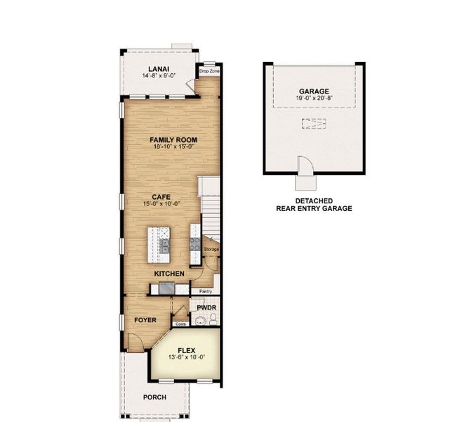 2D floor plan layout for the Franklin by Rockwell Homes in Harvest at Ovation - Townhomes, Winter Garden, FL (Image 6).