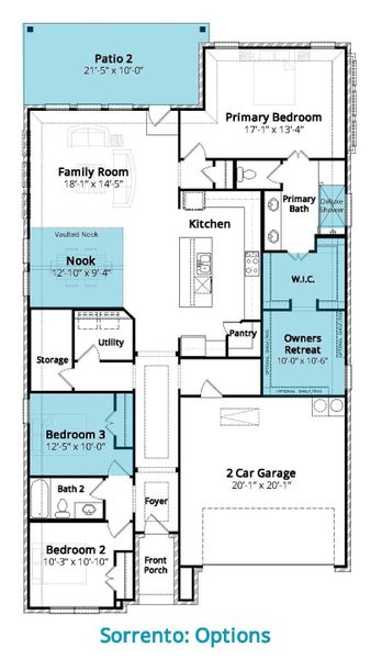 2D floor plan layout for the Sorrento by John Houston Homes in Somerset, Mansfield, TX (Image 3).