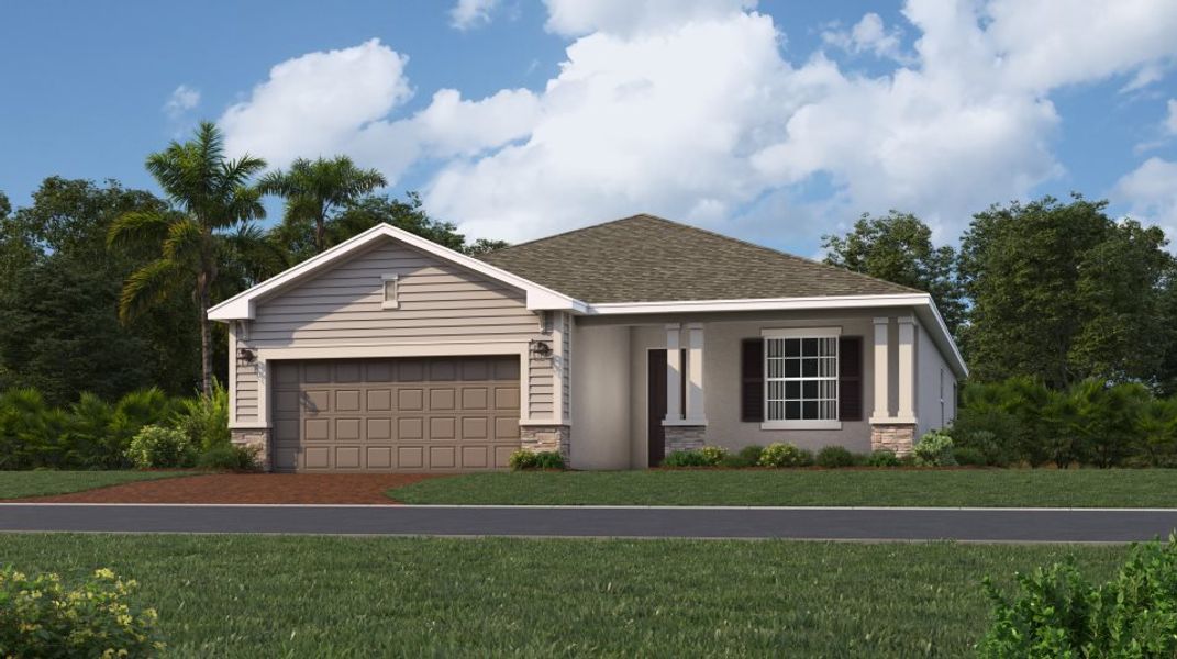 Front exterior of a new home in Brightwater Lagoon, North Fort Myers, FL, highlighting curb appeal (Image 1). Front exterior of a new home in Brightwater Lagoon, North Fort Myers, FL, highlighting curb appeal (Image 1).