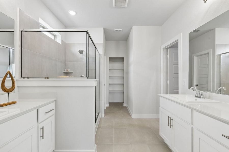 Primary Bathroom in a Madero Winters Model Home in Haslet TX by Trophy Signature Homes