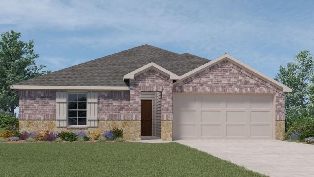 Front exterior of a new home in Three Oaks, Sherman, TX, highlighting curb appeal (Image 1). Front exterior of a new home in Three Oaks, Sherman, TX, highlighting curb appeal (Image 1).