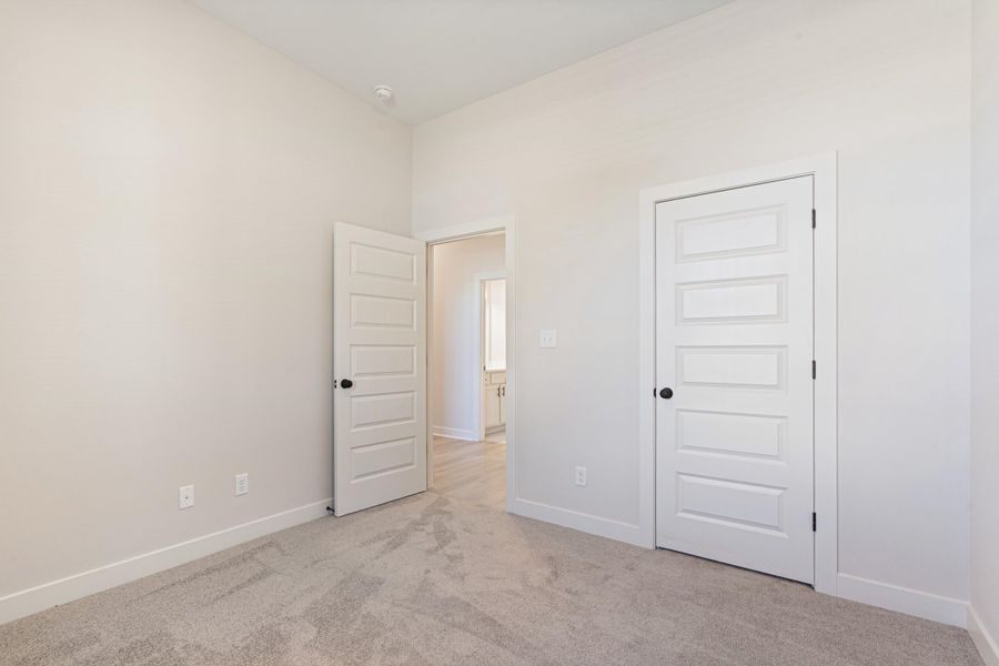 Neutral-toned carpet flooring with white baseboards and trim Neutral-toned carpet flooring with white baseboards and trim