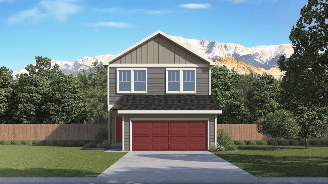 Representative exterior photo of a completed home built from the Starling by D.R. Horton in The Ridge at Lorson Ranch, Colorado Springs, CO (Image 1). Representative exterior photo of a completed home built from the Starling by D.R. Horton in The Ridge at Lorson Ranch, Colorado Springs, CO (Image 1).