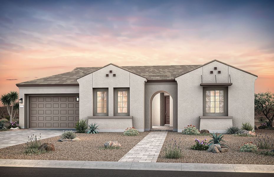 Representative exterior photo of a completed home built from the Voyage by Pulte Homes in Saguaro Reserve - Majesty, Marana, AZ (Image 1).