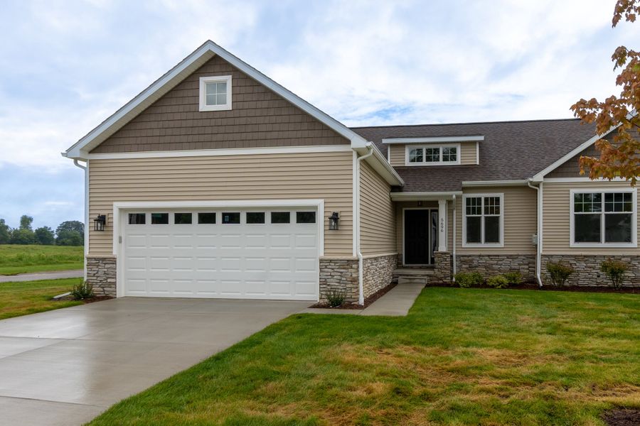 Representative exterior photo of a completed home built from the The Esher Paired Ranch Condominium by Norfolk Homes in Mystic Ridge, Whitmore Lake, MI (Image 32).