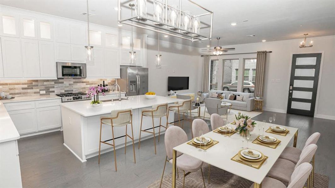 Furnished interior view inside a new home in The Abbey at Mercer Crossing, Farmers Branch (Image 13). Furnished interior view inside a new home in The Abbey at Mercer Crossing, Farmers Branch (Image 13).