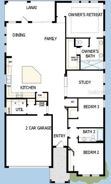 2D floor plan layout of this home in Waterset Classic Series, Apollo Beach, FL (Image 3).