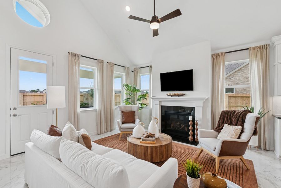 Open great room with cozy fireplace (*Photo not of actual home and used for illustration purposes only.)
