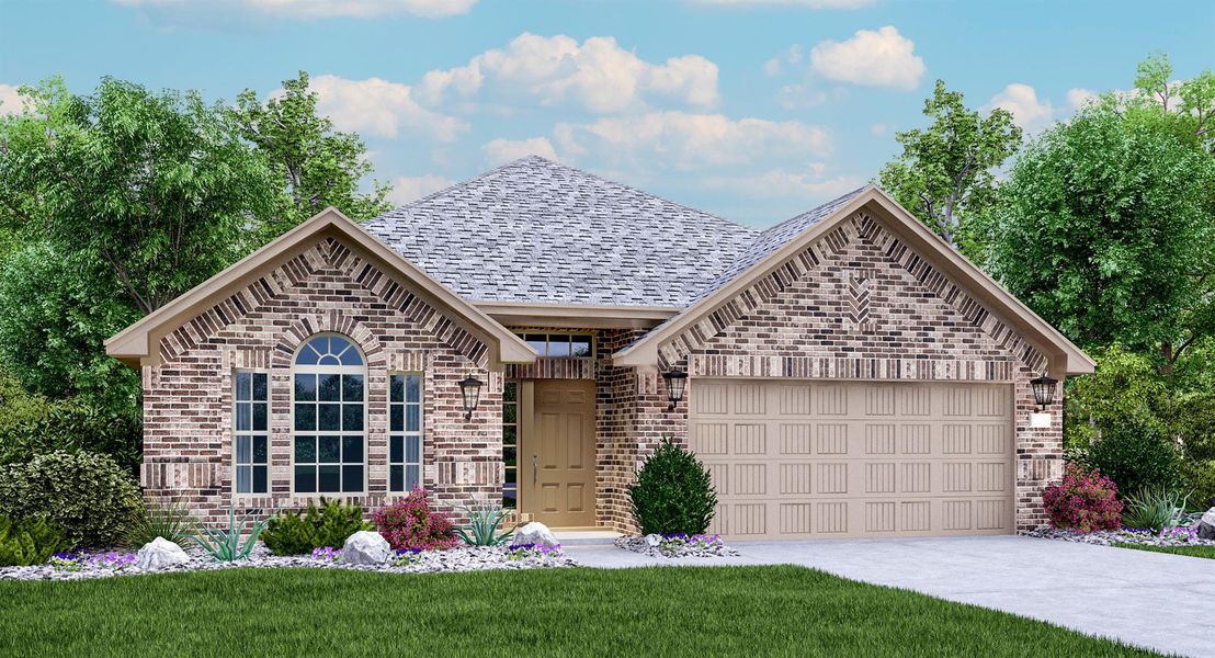 Front exterior of a new home in Lively Ranch: Brookstone Collection, Georgetown, TX, highlighting curb appeal (Image 2).