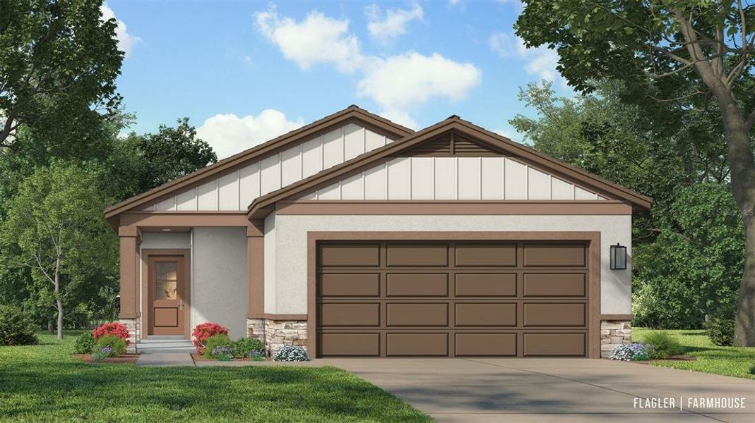 Front exterior of a new home in Grasslands West, Lakeland, FL, highlighting curb appeal (Image 1). Front exterior of a new home in Grasslands West, Lakeland, FL, highlighting curb appeal (Image 1).