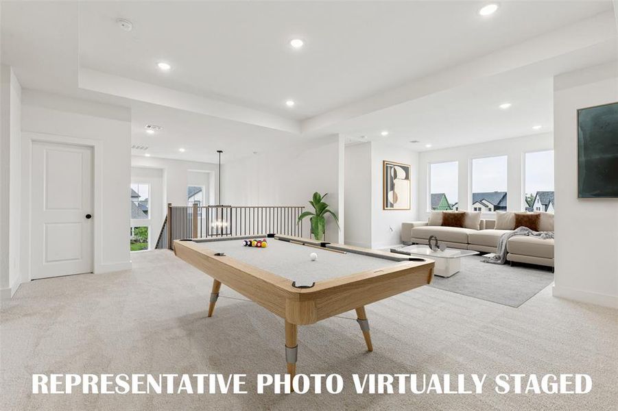 Your new light filled game room is spacious enough to host big game day parties or family game night!  REPRESENTATIVE PHOTO VIRTUALLY STAGED