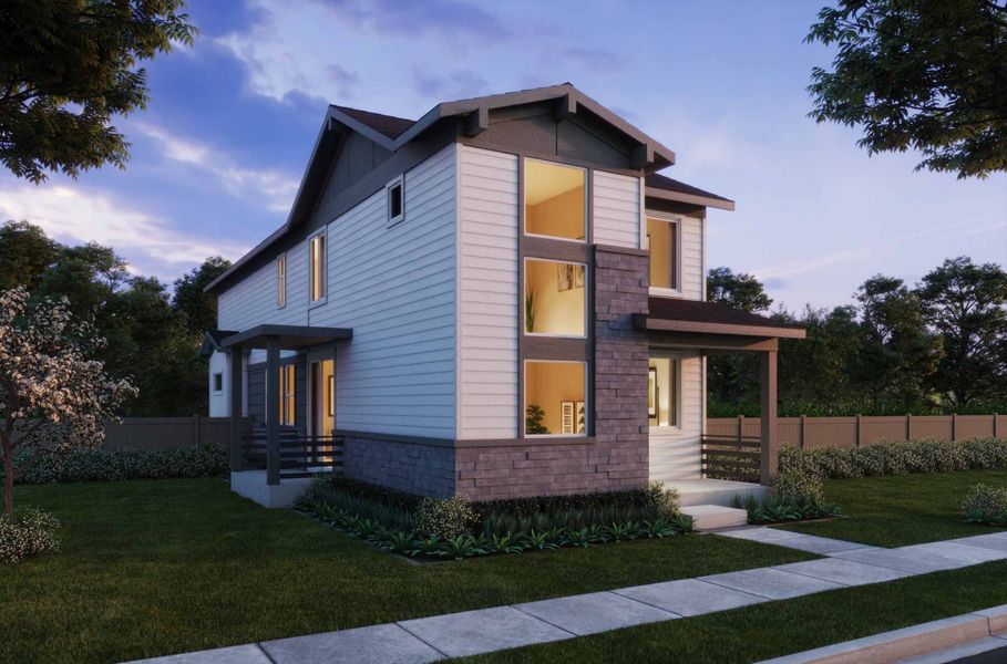 Representative exterior photo of a completed home built from the 4 by Risewell Homes in Woodrose at Painted Prairie, Aurora, CO (Image 2). Representative exterior photo of a completed home built from the 4 by Risewell Homes in Woodrose at Painted Prairie, Aurora, CO (Image 2).