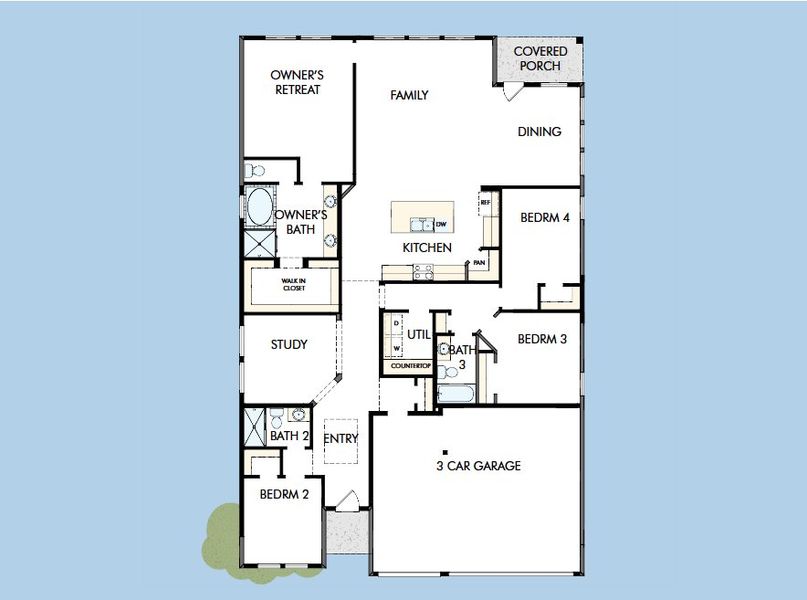 2D floor plan layout for the The Chamomile by David Weekley Homes in Headwaters 60' - Executive Series, Dripping Springs, TX (Image 2).