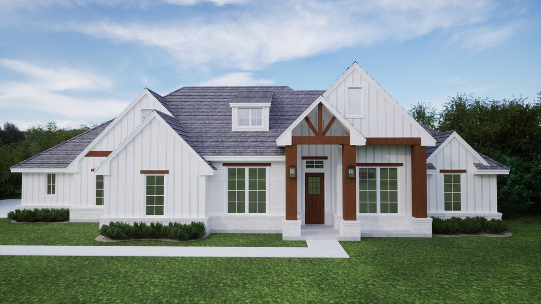 Representative exterior photo of a completed home built from the The Odessa by Kenmark Homes in Rocky Top Ranch, Reno, TX (Image 2). Representative exterior photo of a completed home built from the The Odessa by Kenmark Homes in Rocky Top Ranch, Reno, TX (Image 2).