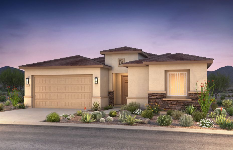 Front exterior of a new home in Artisan at Asante, Surprise, AZ, highlighting curb appeal (Image 20).