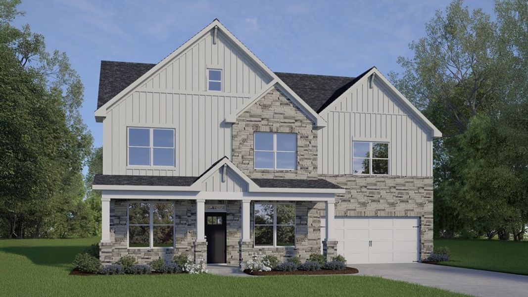 Representative exterior photo of a completed home built from the Tillery by D.R. Horton in Eagle Creek, Fuquay Varina, NC (Image 2). Representative exterior photo of a completed home built from the Tillery by D.R. Horton in Eagle Creek, Fuquay Varina, NC (Image 2).