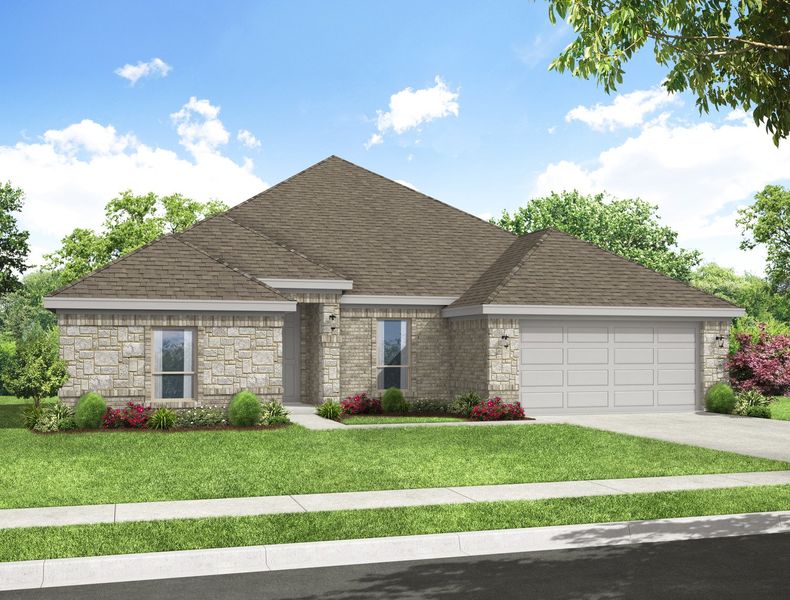 Representative exterior photo of a completed home built from the Hampton by Impression Homes in Still Water Lake Estates, Godley, TX (Image 7).