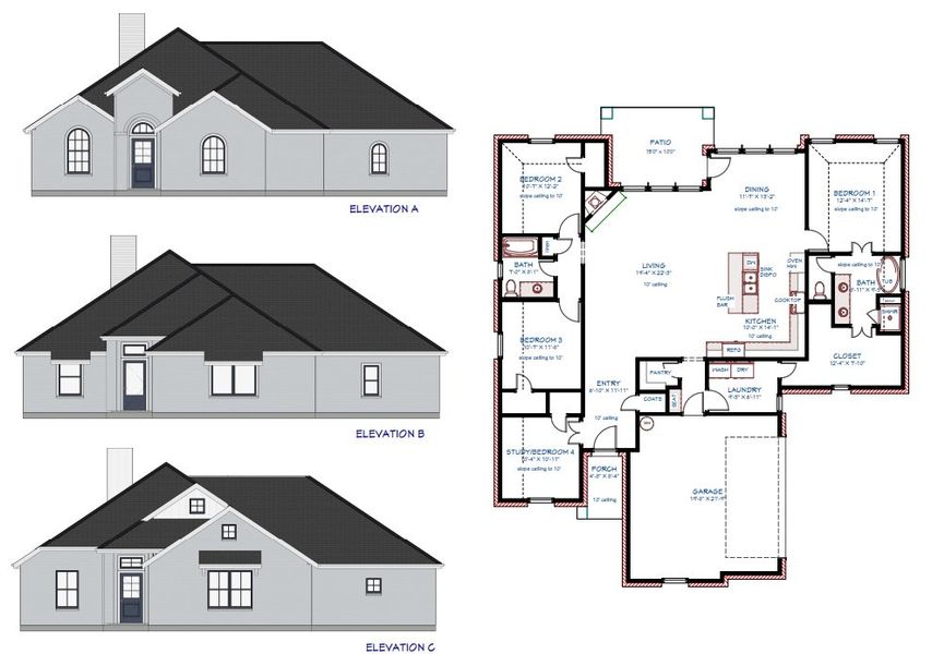 2D floor plan layout for the Welch by Robbie Hale Homes in High Meadows Estates, Nevada, TX (Image 1). 2D floor plan layout for the Welch by Robbie Hale Homes in High Meadows Estates, Nevada, TX (Image 1).