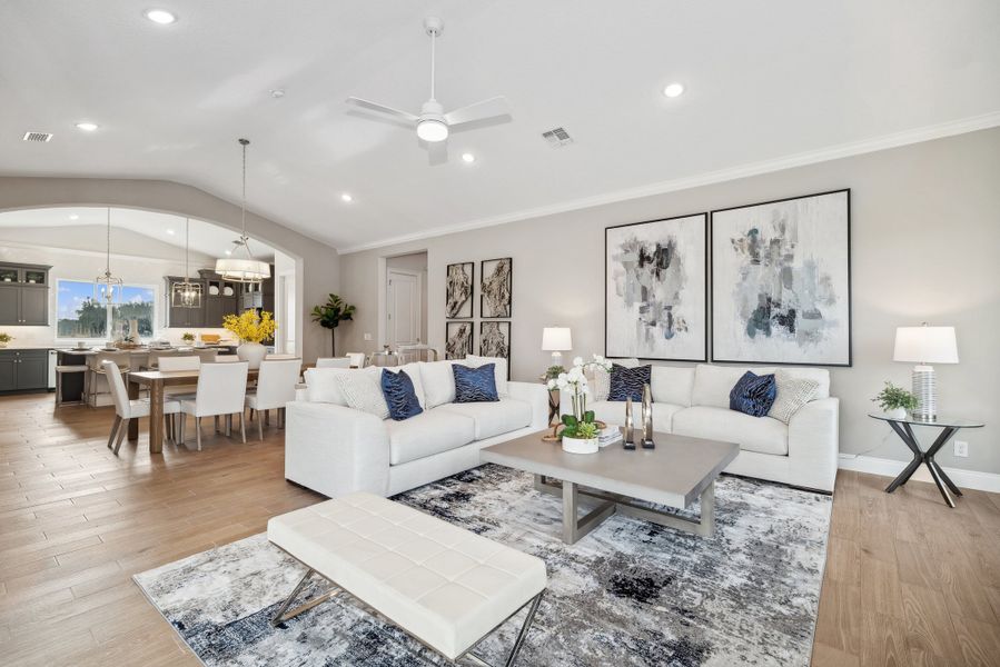 Open main living area with vaulted ceiling