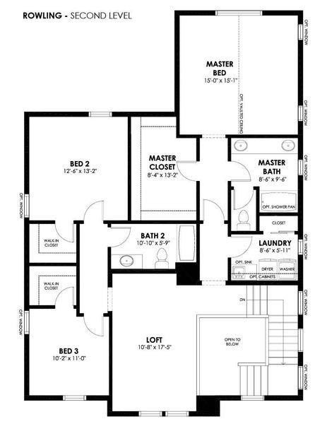 2D floor plan layout for the Rowling by Hartford Homes in Trailside, Timnath, CO (Image 6).
