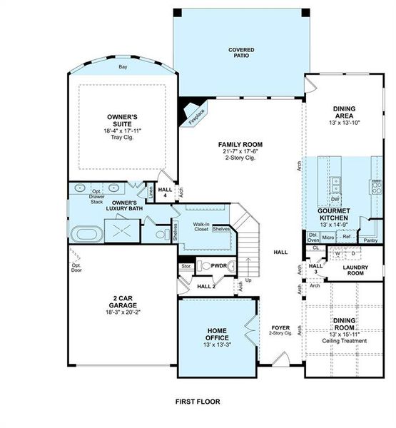 The Lauren floor plan by K. Hovnanian® Homes. 1st Floor shown. *Prices, plans, dimensions, features, specifications, materials, and availability of homes or communities are subject to change without notice or obligation.